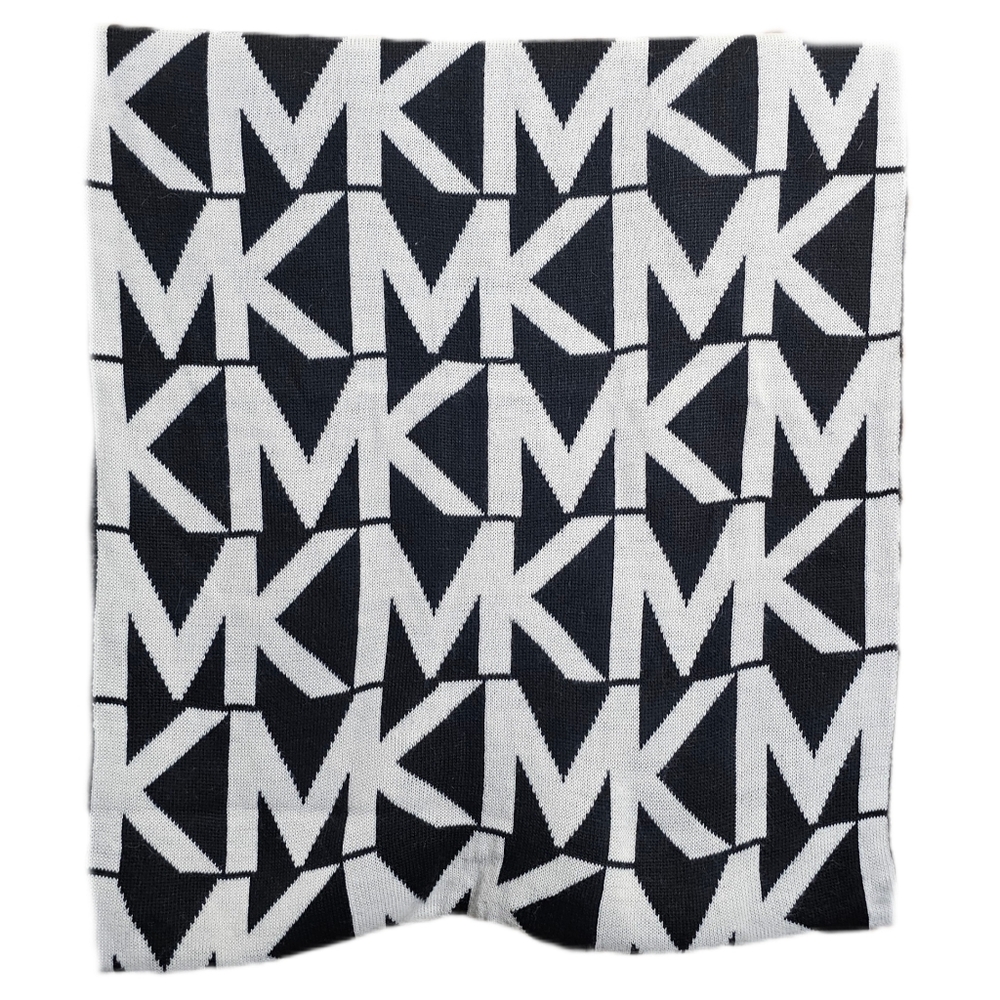 MICHAEL KORS MK womens Black White Infinity Scarf Wrap Winter Accesories